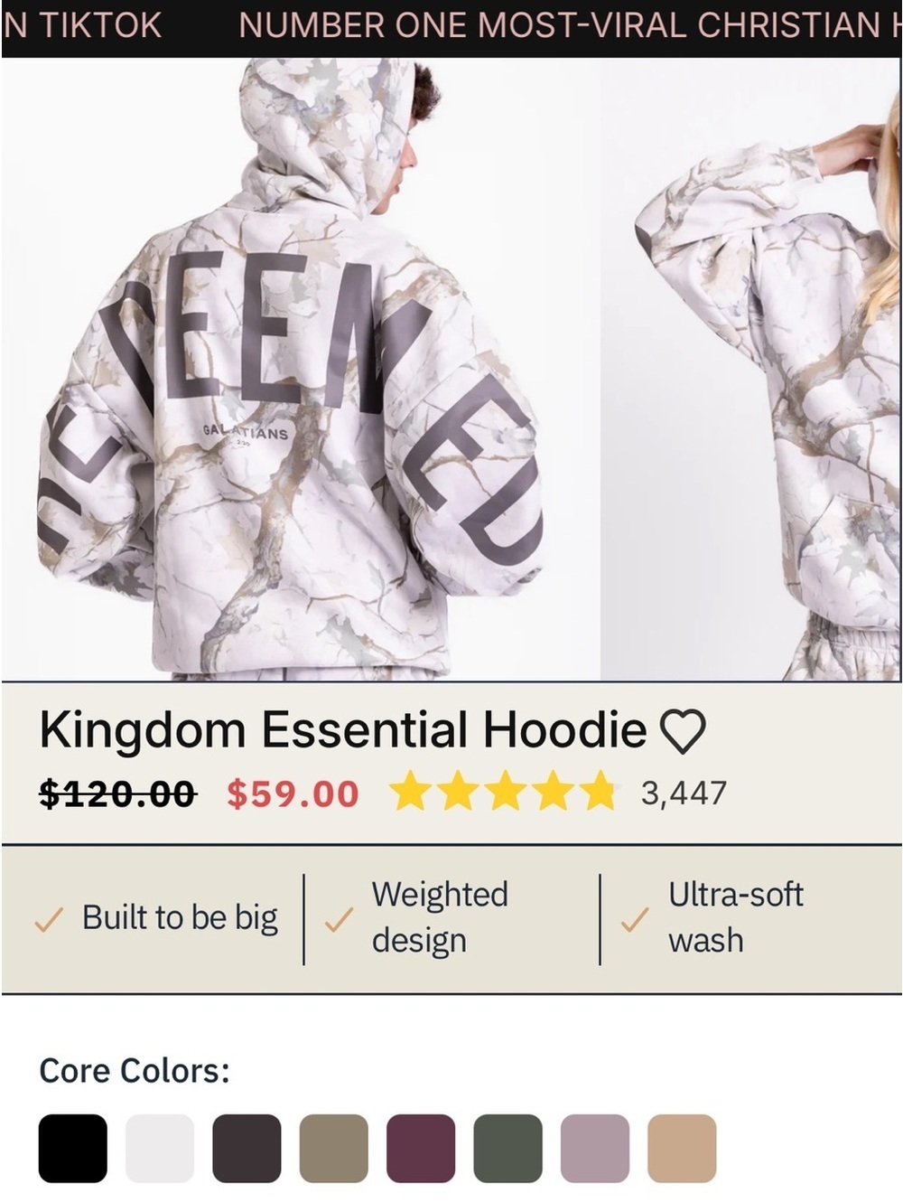 GLO Jeans Marble Camo Hoodie in Neutral Tones